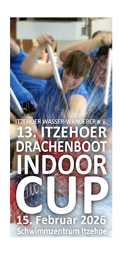 Titelseite des Faltblatts zum 13. Itzehoer DRachenboot Indoor-Cup
